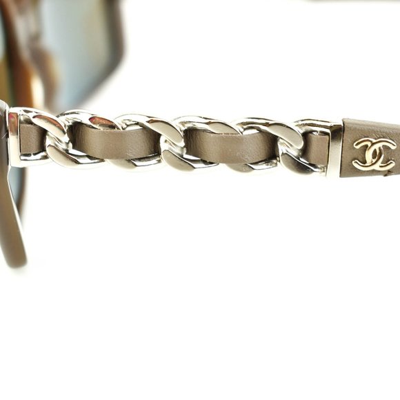 CHANEL "Chain": Taupe Leather CC Sunglasses (kt) - Picture 3 of 10